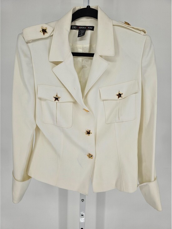 Jackets & Blazers - Vintage Donna Gray Womens Sz 10 Military Style Blazer Jacket Cream Star Buttons